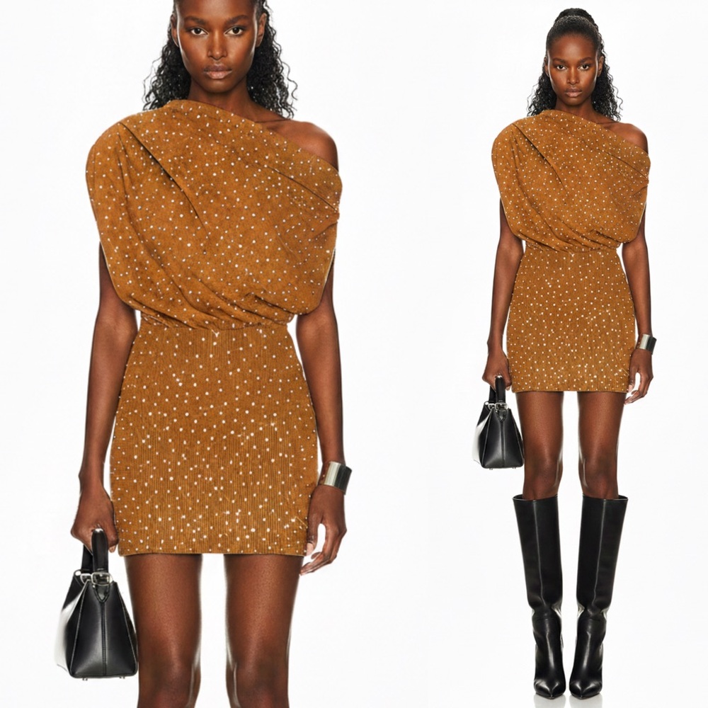 THE SEI NWT Crystal Embellished Asymmetric Drape Mini Dress in Topaz Small